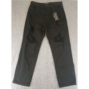 Just Black Boyfriend Jeans Womens 30 Black Denim Distressed High Rise